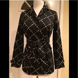 Zoe D. Belted trench coat jacket black white petite PS